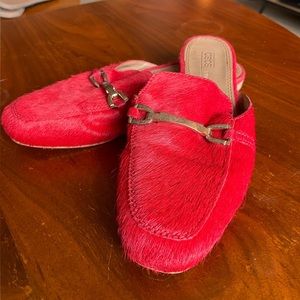 Red Faux Fur Loafers